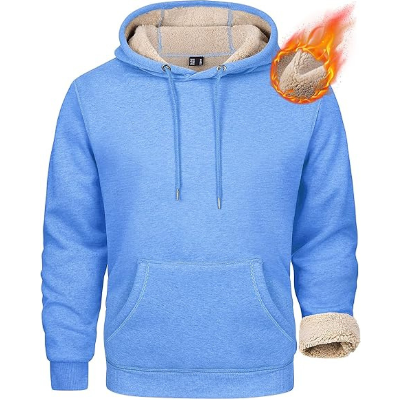Mens Heavy Hoodie Sherpa Fleece Lined Pullover Thick Winter Hooded Sweatshirt