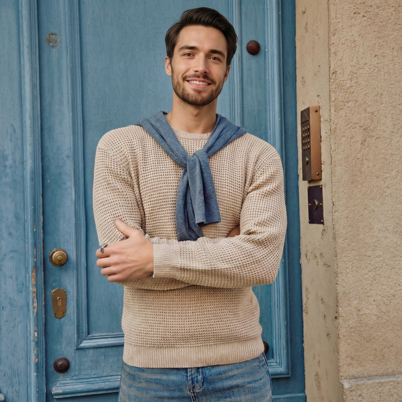 Waffle Textured Long Sleeve Knit Pullover