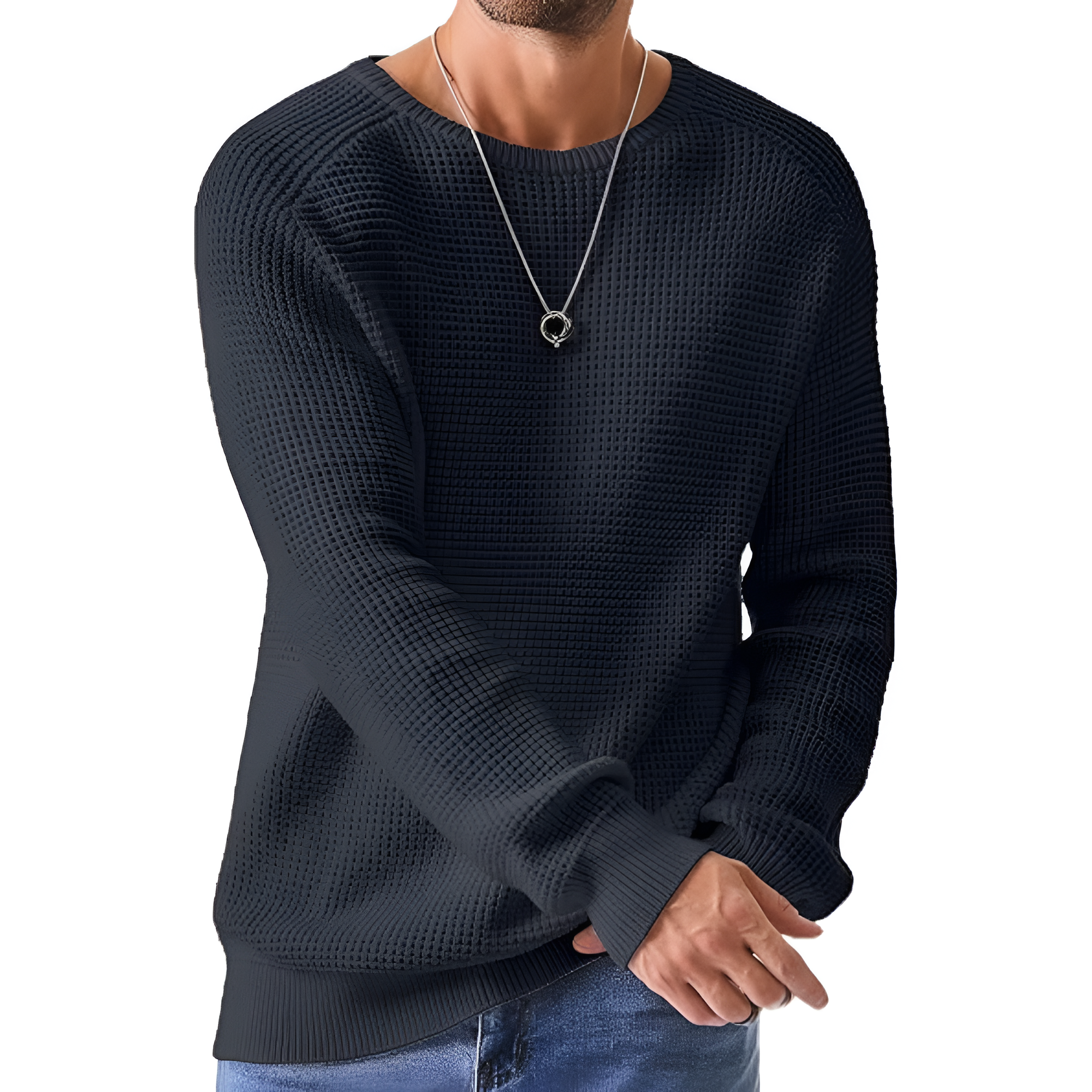 Men's Crewneck Pullover Sweater Waffle Textured Knitted Sweaters Casual Loose Fit Sweaters with Ribbing Edge