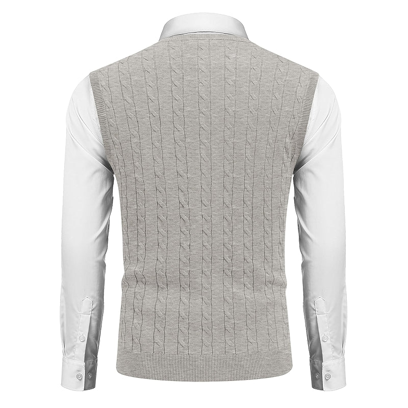 Sweater Vest V Neck Slim Fit Cable Knitted Sleeveless Pullover