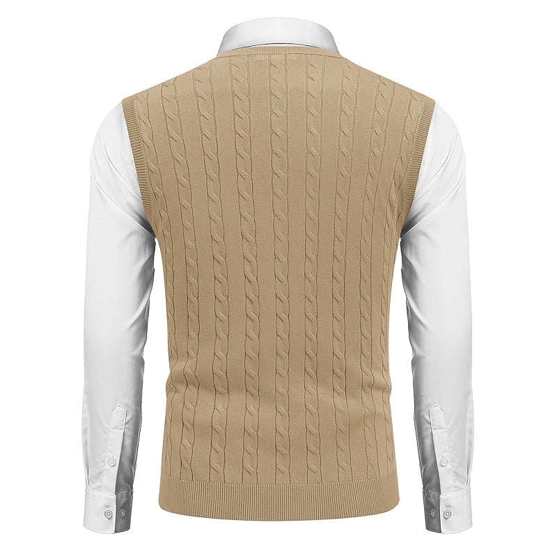 Sweater Vest V Neck Slim Fit Cable Knitted Sleeveless Pullover