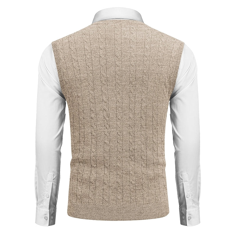 Sweater Vest V Neck Slim Fit Cable Knitted Sleeveless Pullover