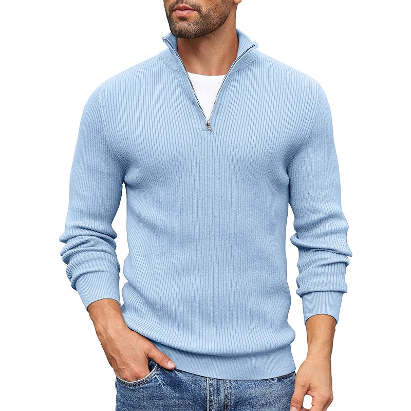 Quarter Zip Sweater Slim Fit Mock Neck Pullover