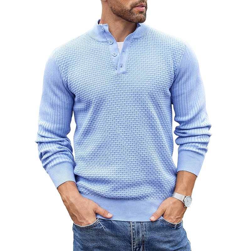 Quarter Button Sweater Lightweight Mock Neck Pullover