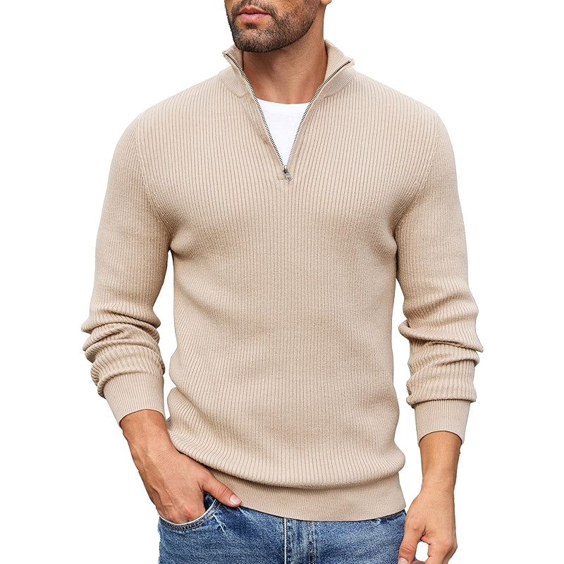Quarter Zip Sweater Slim Fit Mock Neck Pullover