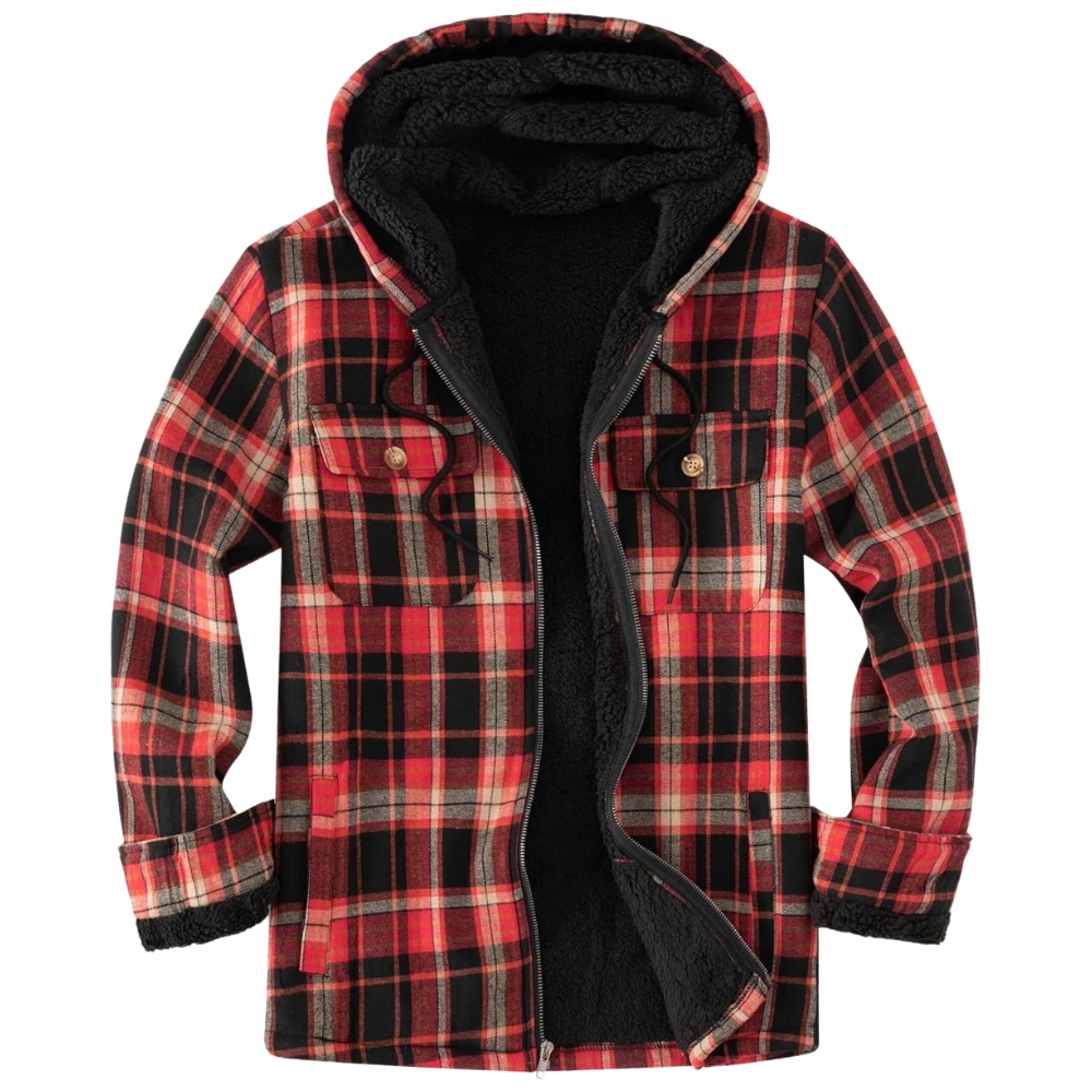 Men's Flannel Plaid Hooded Jackets Sherpa Fleece Lined Hoodies Fashion Warm Coat