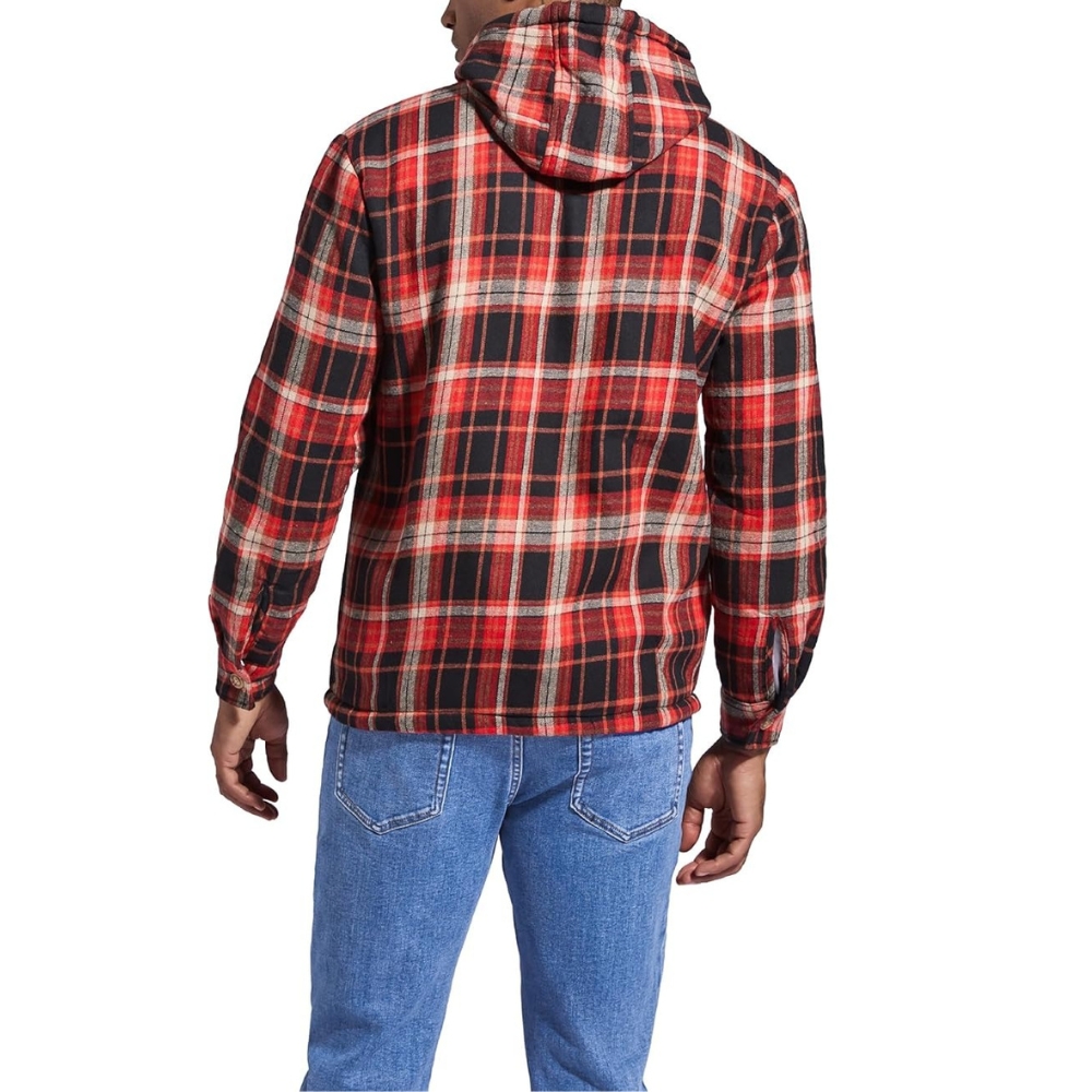 Men's Flannel Plaid Hooded Jackets Sherpa Fleece Lined Hoodies Fashion Warm Coat