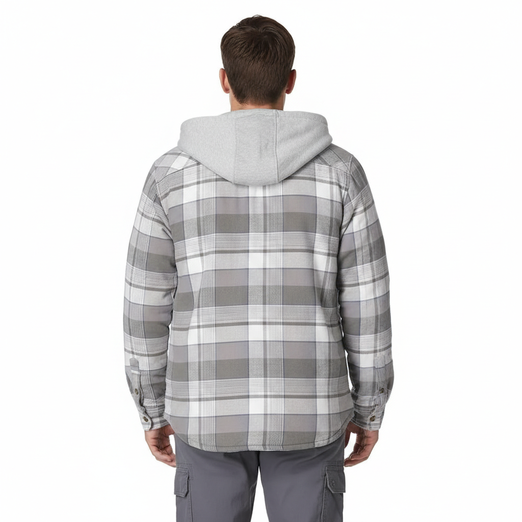 Men's Long Sleeve Quilted Lined Flannel Shirt Jacket with Hood