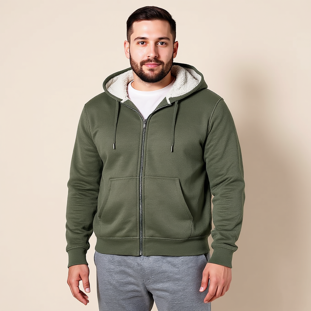 Full Zip Sherpa Fleece Hoodie For Men