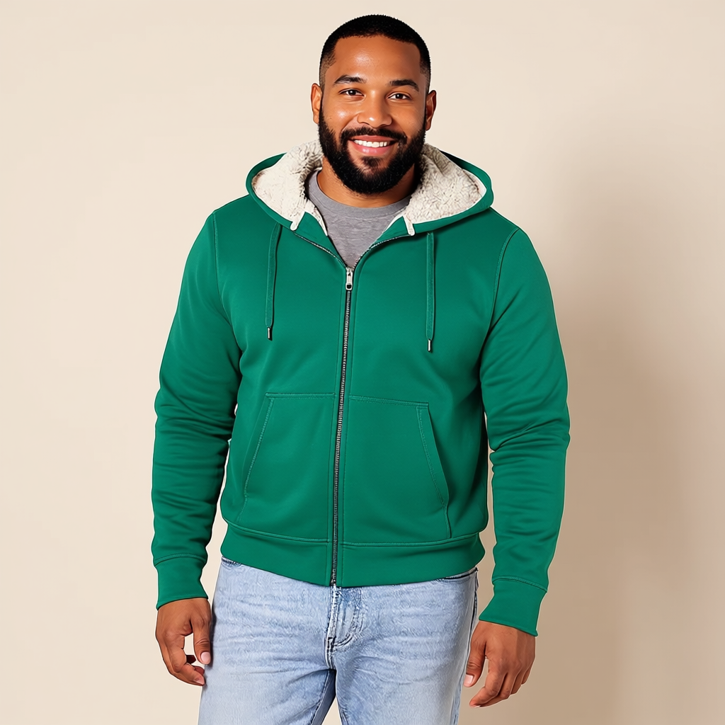 Full Zip Sherpa Fleece Hoodie For Men