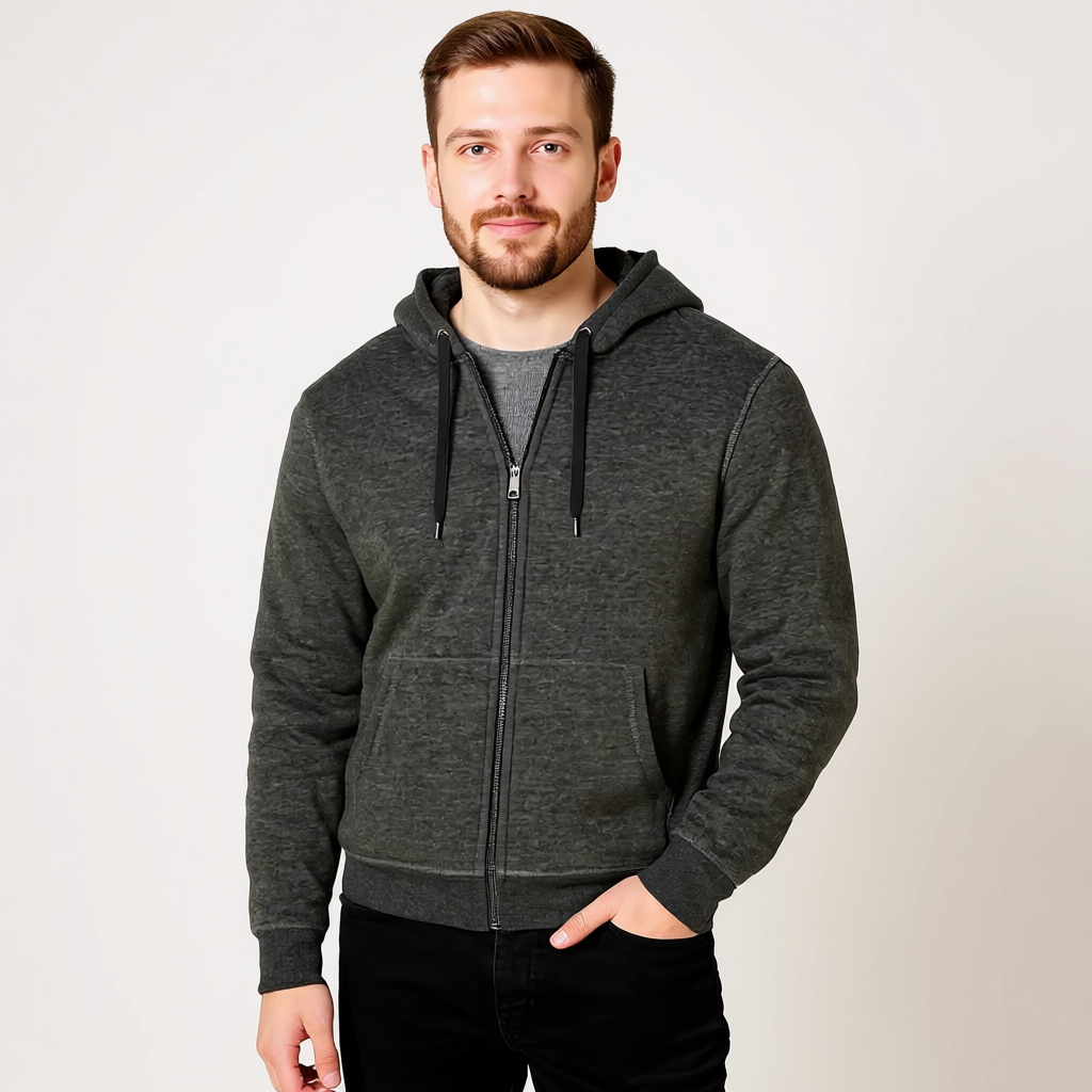 Full Zip Sherpa Fleece Hoodie For Men