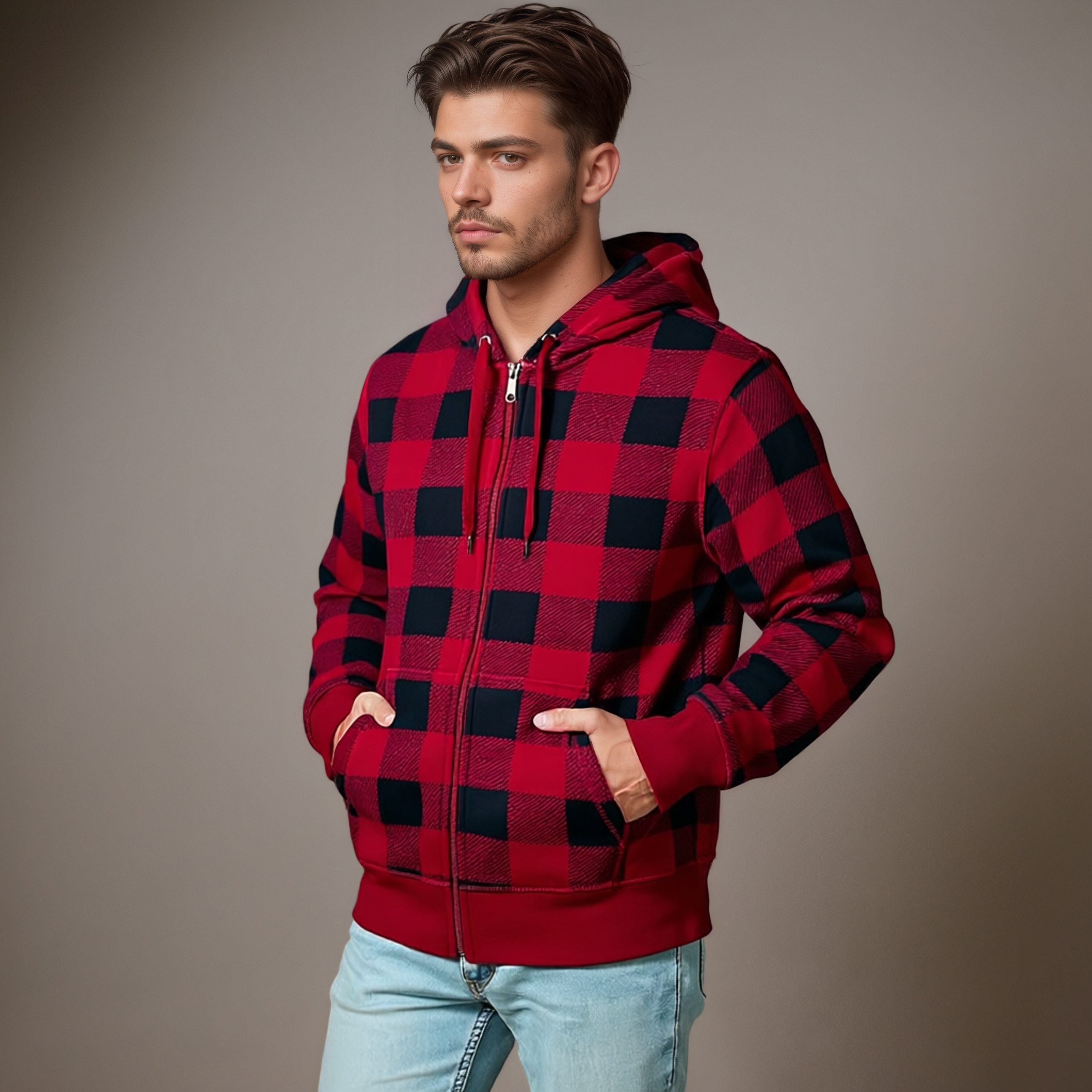 Striped Fleece Zip Hoodie for Men