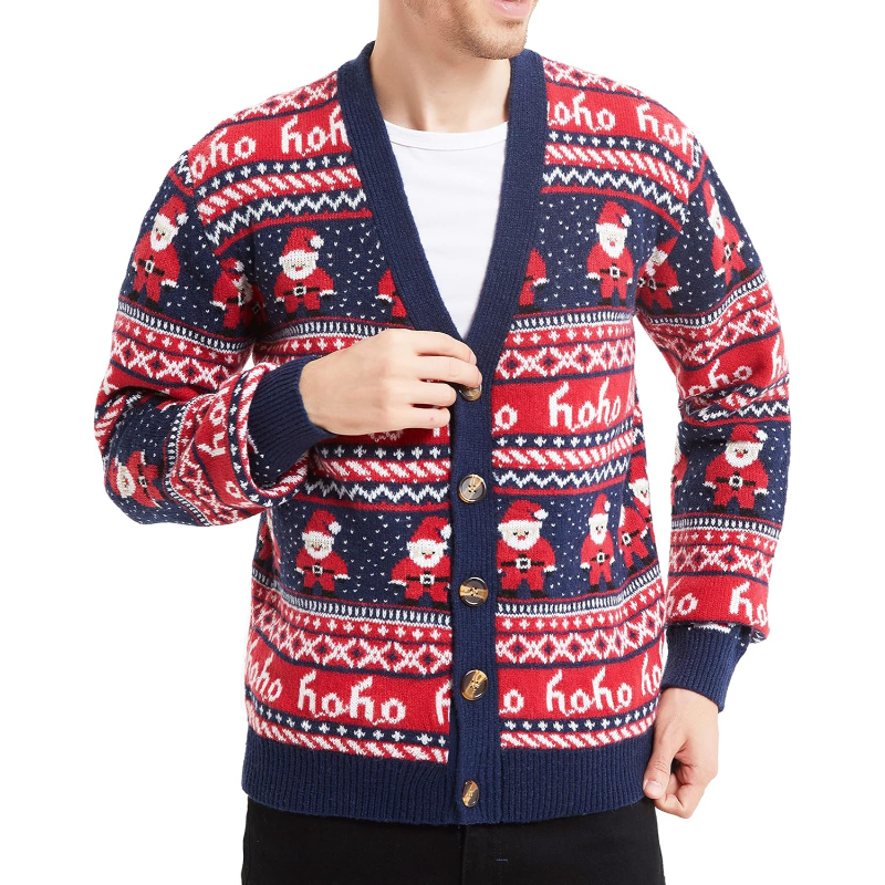 Men's Christmas Rudolph Reindeer Holiday Festive Knitted Sweater Cardigan Cute Ugly Pullover Jumper