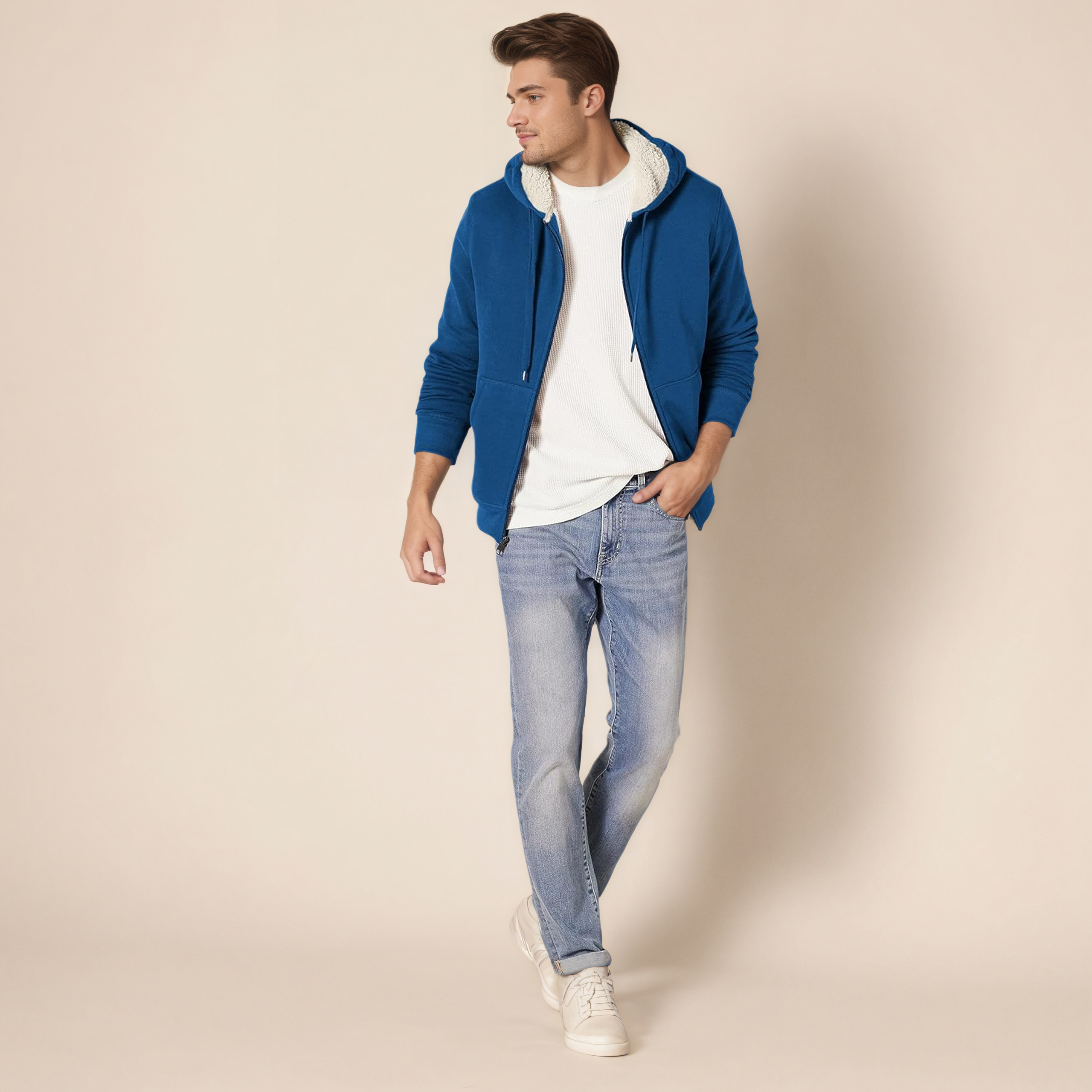 Hoodie For Men, Sherpa-Lined Full-Zip Fleece Sweatshirt