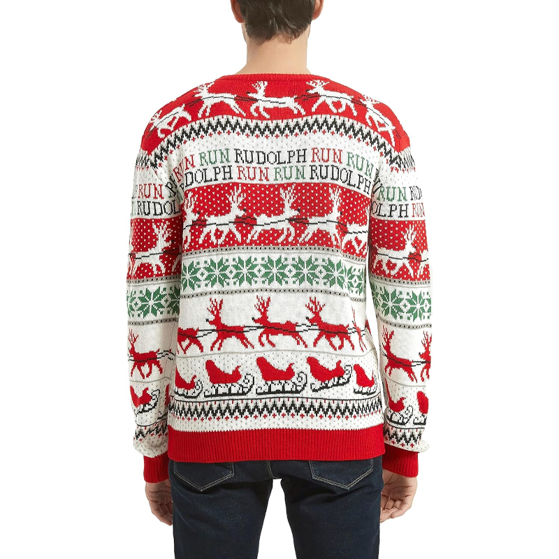 Men's Christmas Rudolph Reindeer Holiday Festive Knitted Sweater Cardigan Cute Ugly Pullover Jumper