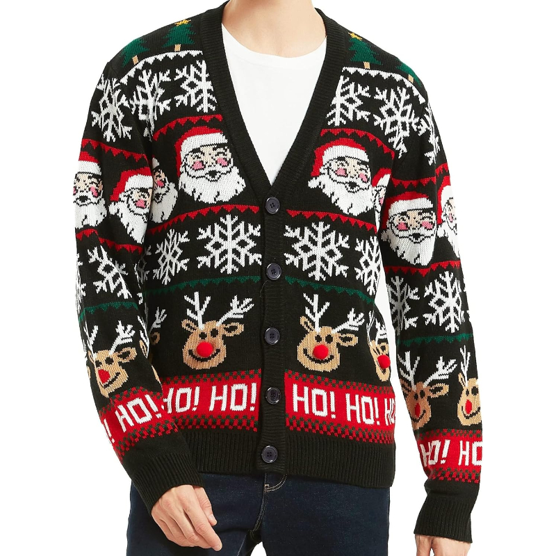 Men's Christmas Rudolph Reindeer Holiday Festive Knitted Sweater Cardigan Cute Ugly Pullover Jumper