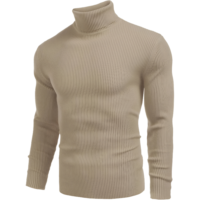 Mens Ribbed Slim Fit Knitted Pullover Casual Turtleneck Sweater