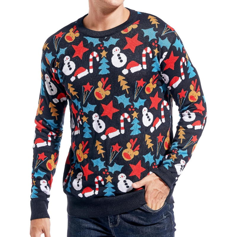 Men's Christmas Rudolph Reindeer Holiday Festive Knitted Sweater Cardigan Cute Ugly Pullover Jumper