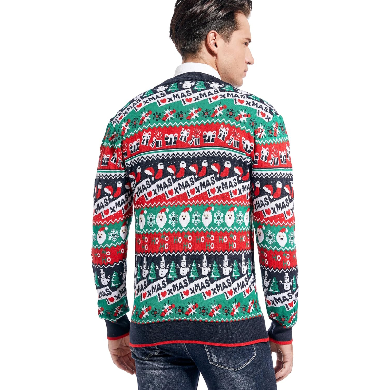 Men's Christmas Rudolph Reindeer Holiday Festive Knitted Sweater Cardigan Cute Ugly Pullover Jumper