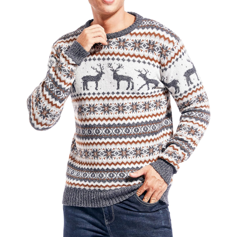 Men's Christmas Rudolph Reindeer Holiday Festive Knitted Sweater Cardigan Cute Ugly Pullover Jumper