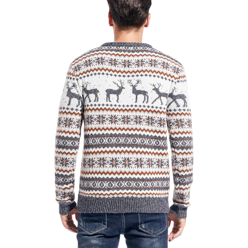 Men's Christmas Rudolph Reindeer Holiday Festive Knitted Sweater Cardigan Cute Ugly Pullover Jumper