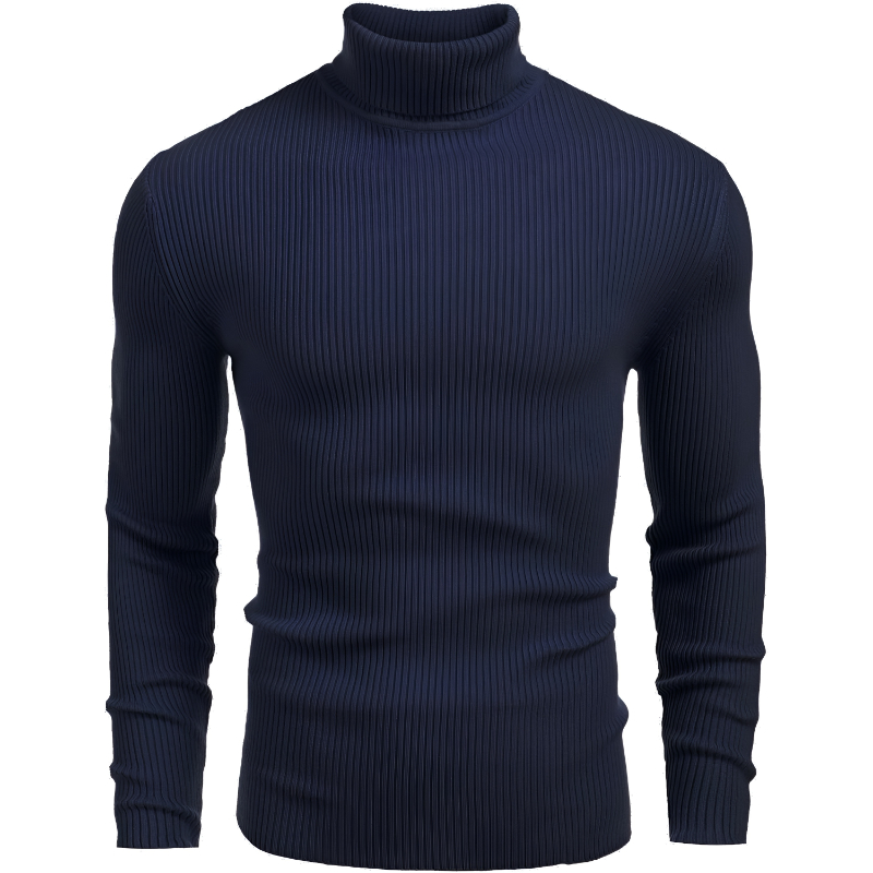 Mens Ribbed Slim Fit Knitted Pullover Casual Turtleneck Sweater