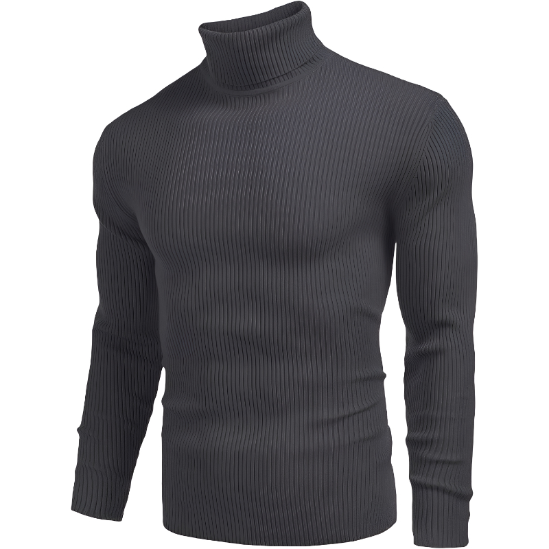Mens Ribbed Slim Fit Knitted Pullover Casual Turtleneck Sweater