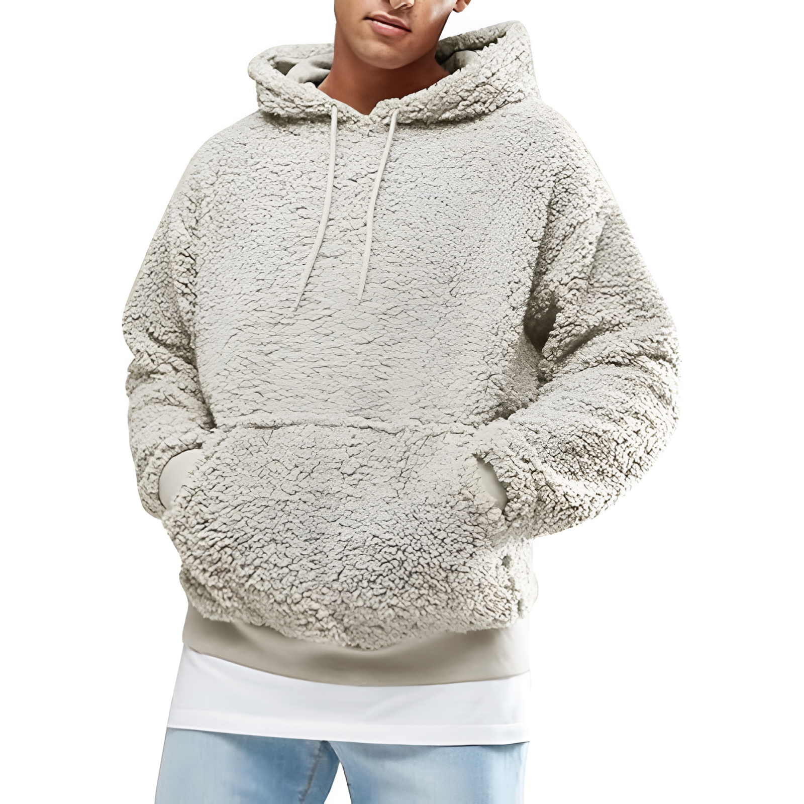 Mens Fuzzy Sherpa Pullover Hoodie Sweatshirts Long Sleeve Sport Front Pocket Military Fall Outwear Winter Hooded