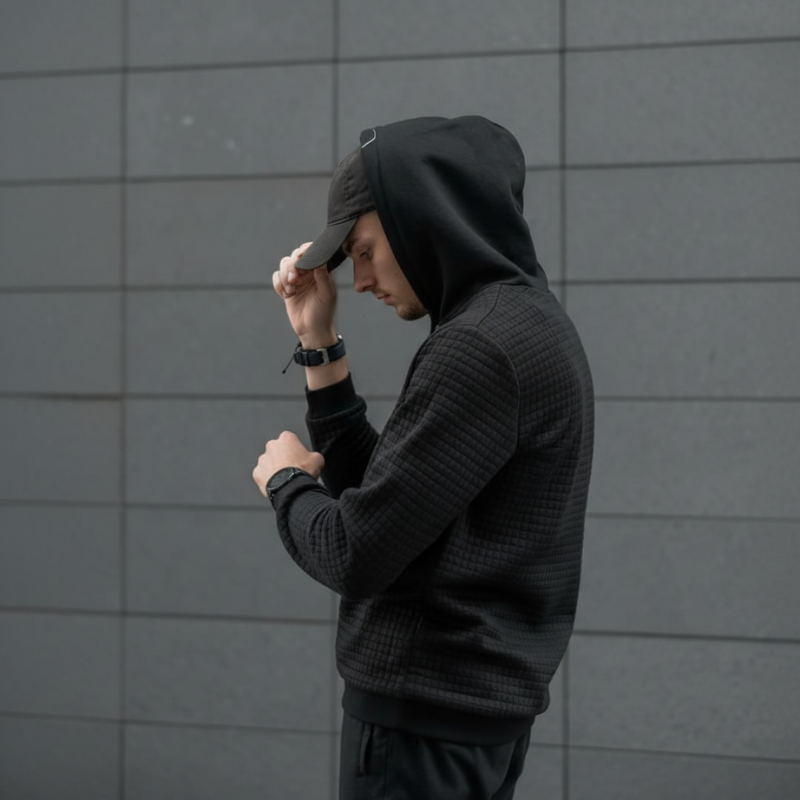 Waffle Knit Pullover Hoodie For Men