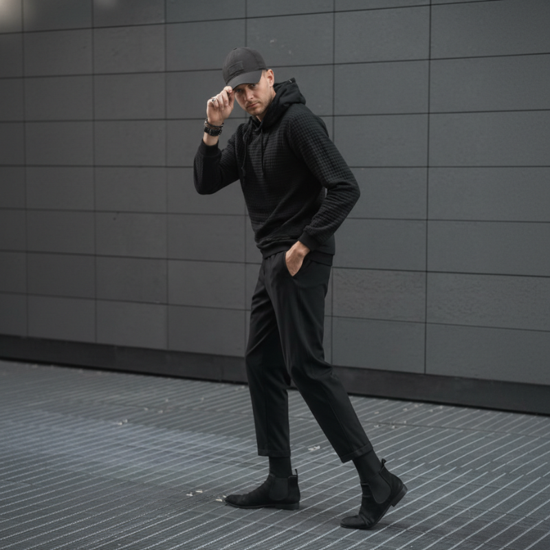 Waffle Knit Pullover Hoodie For Men