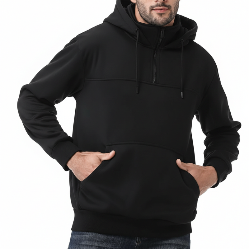 Men Fashion Hoodies Sweatshirts Loose Fit Heavyweight Quarter-Zip Sweatshirt Fleece-Lined Pullover
