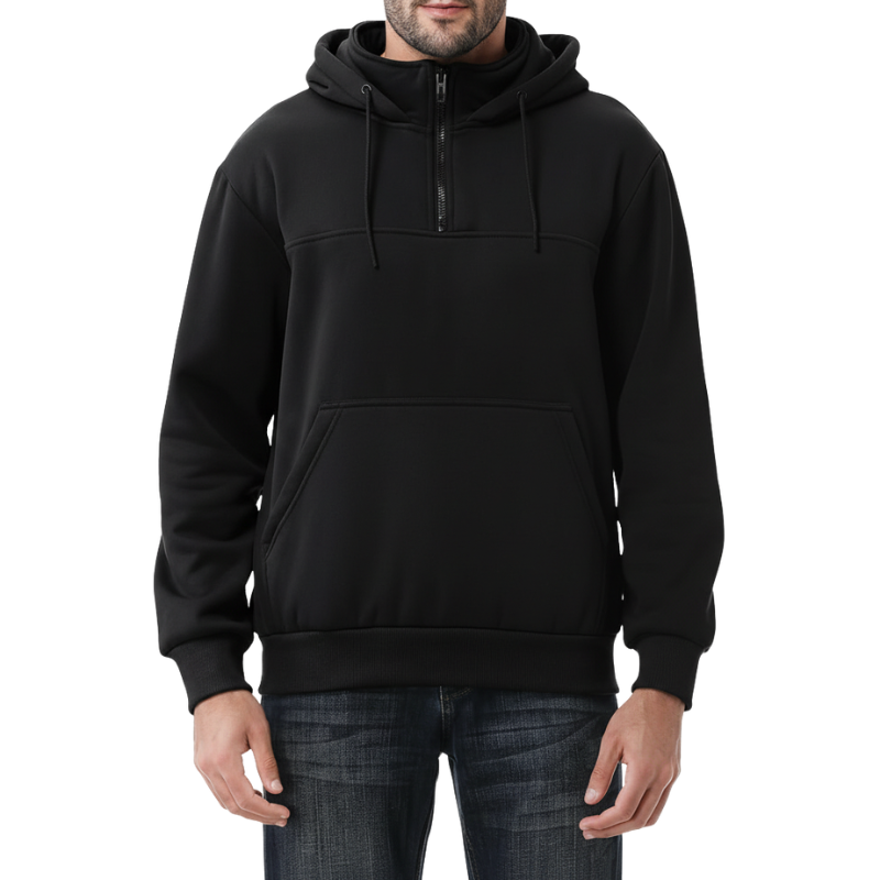 Men Fashion Hoodies Sweatshirts Loose Fit Heavyweight Quarter-Zip Sweatshirt Fleece-Lined Pullover