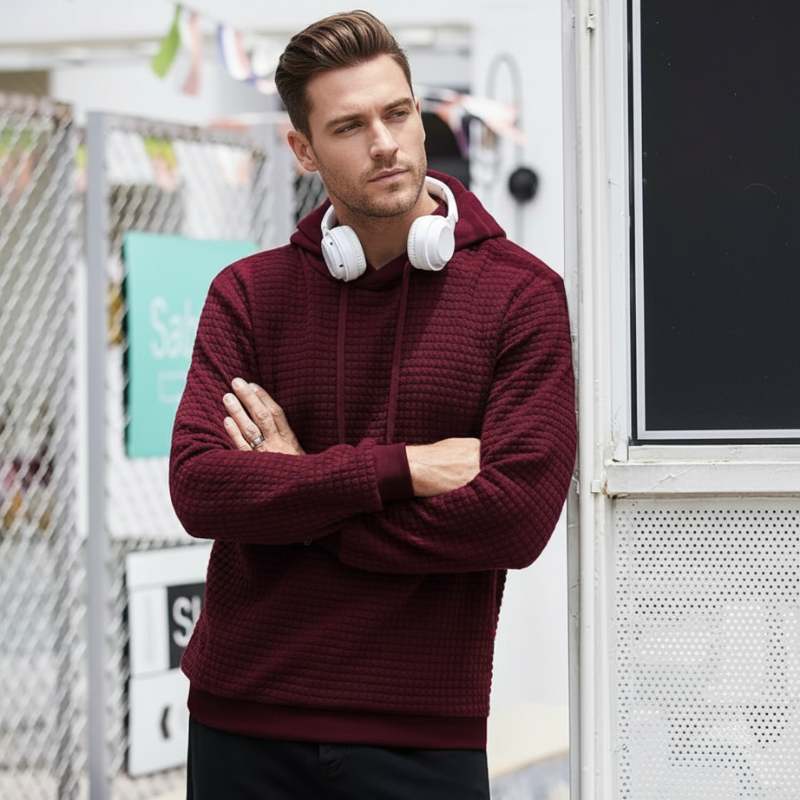 Waffle Knit Pullover Hoodie For Men