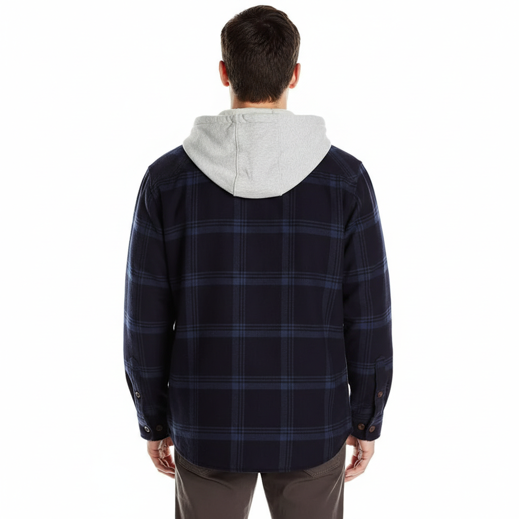 Men's Long Sleeve Quilted Lined Flannel Shirt Jacket with Hood
