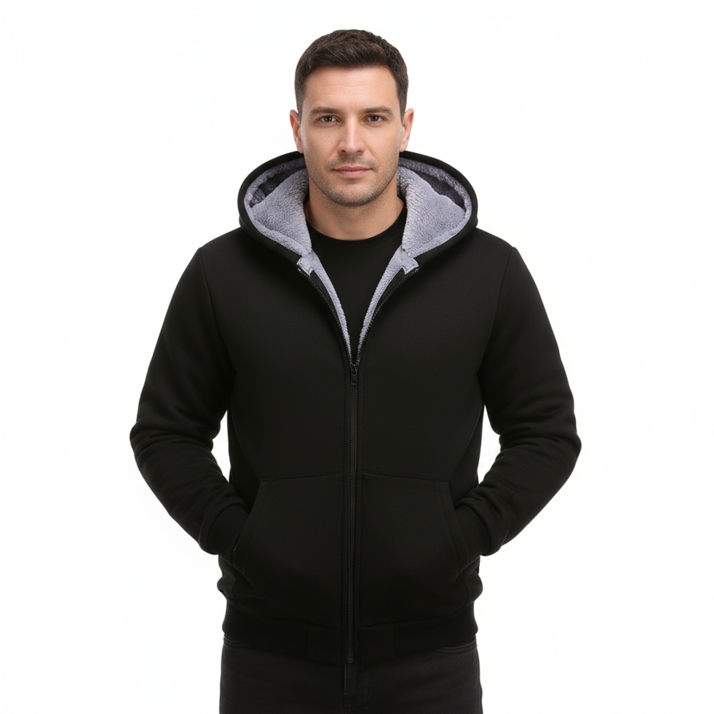 Fleece Lined Hooded Zip Up Winter Jacket
