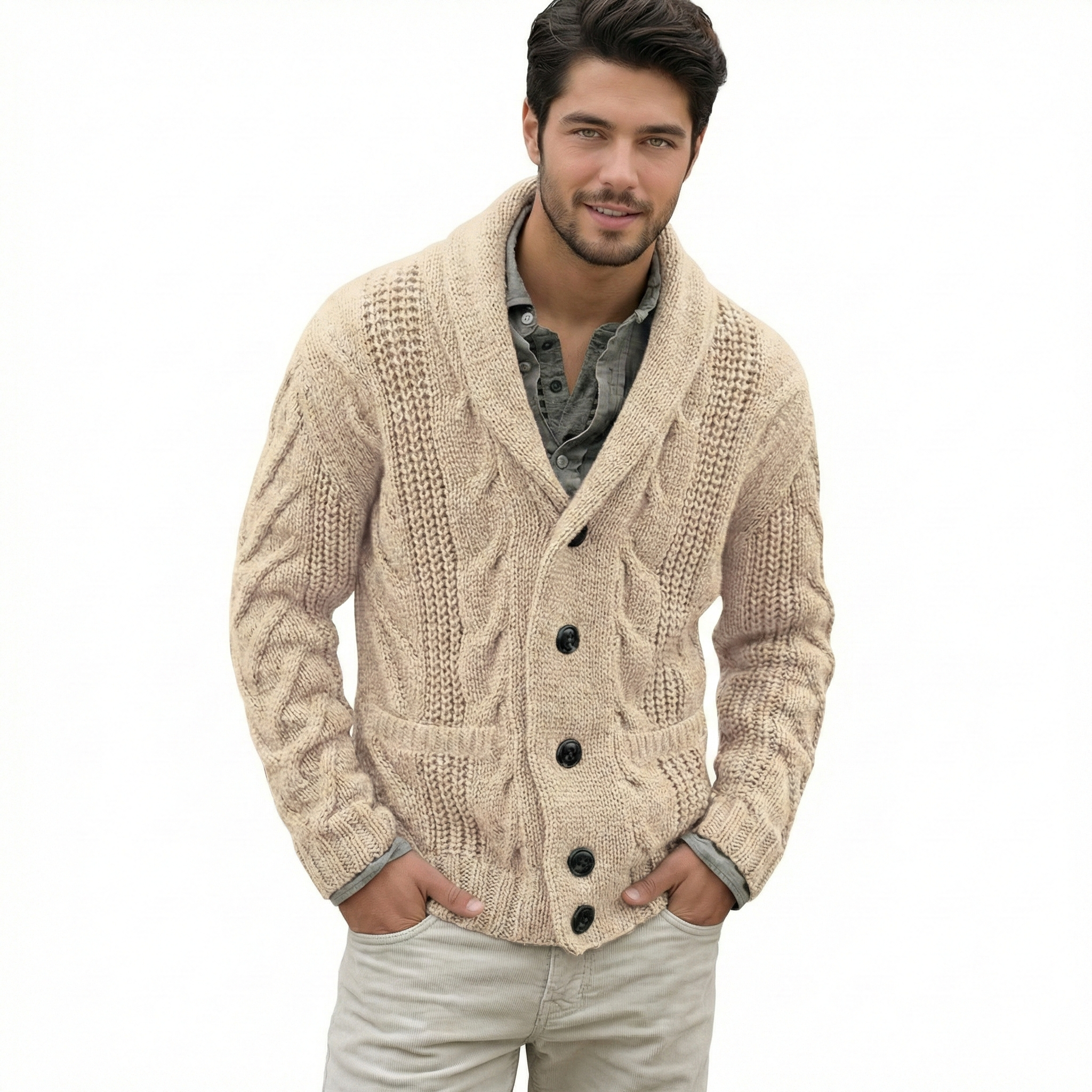 Cable Knit Button Front Cardigan Sweater