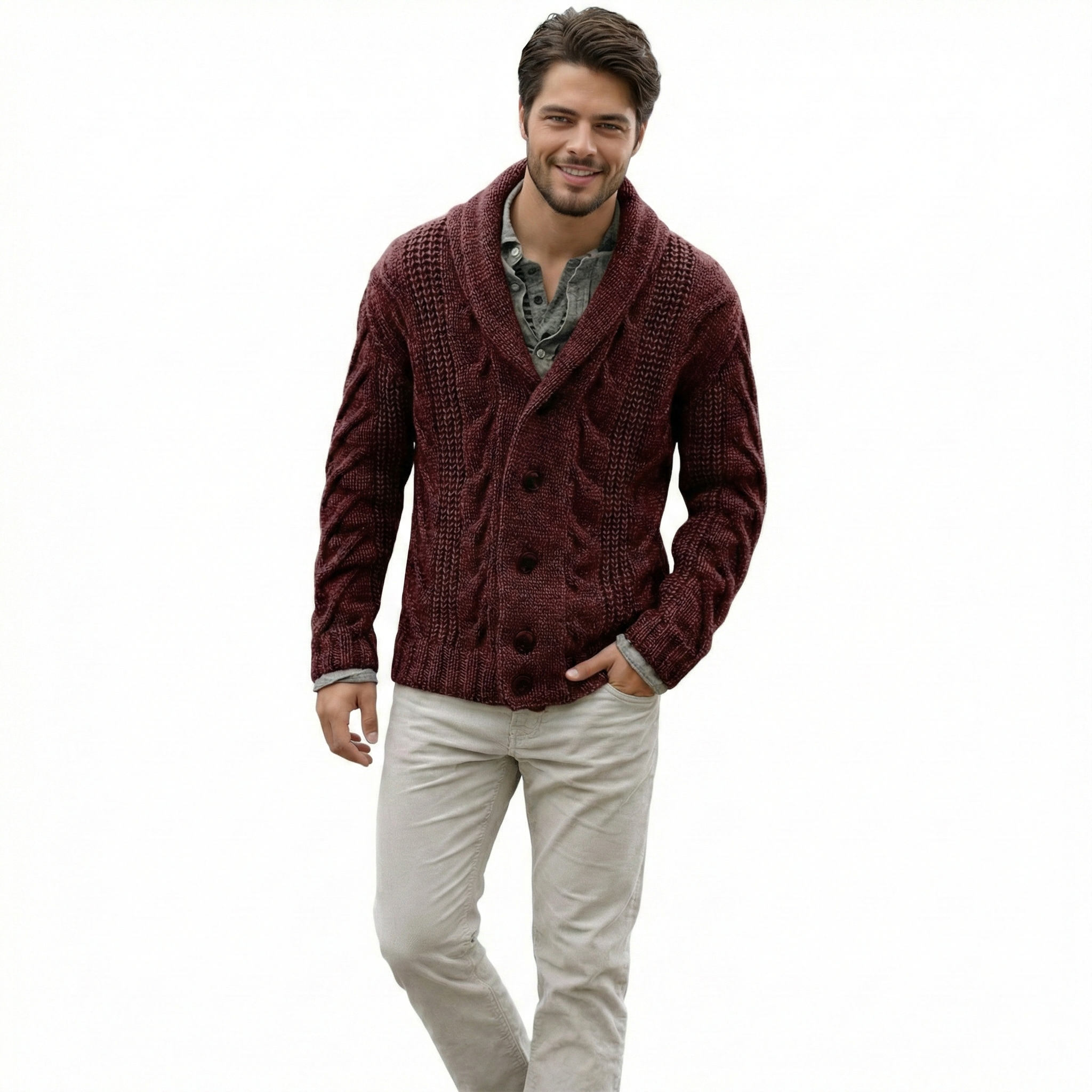 Cable Knit Button Front Cardigan Sweater