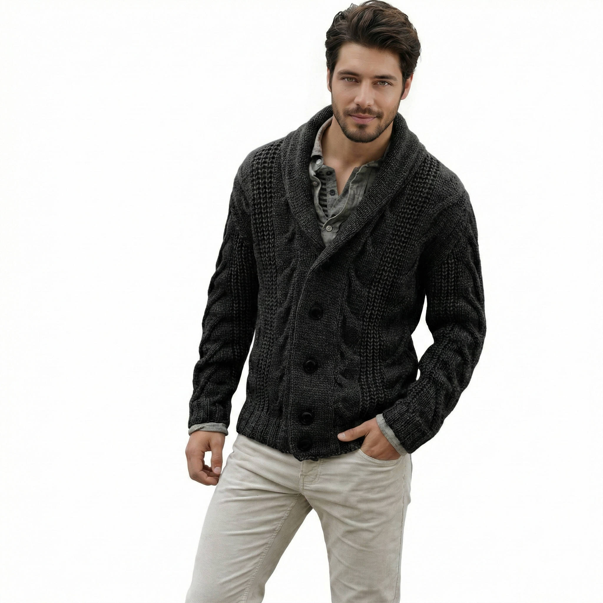 Cable Knit Button Front Cardigan Sweater