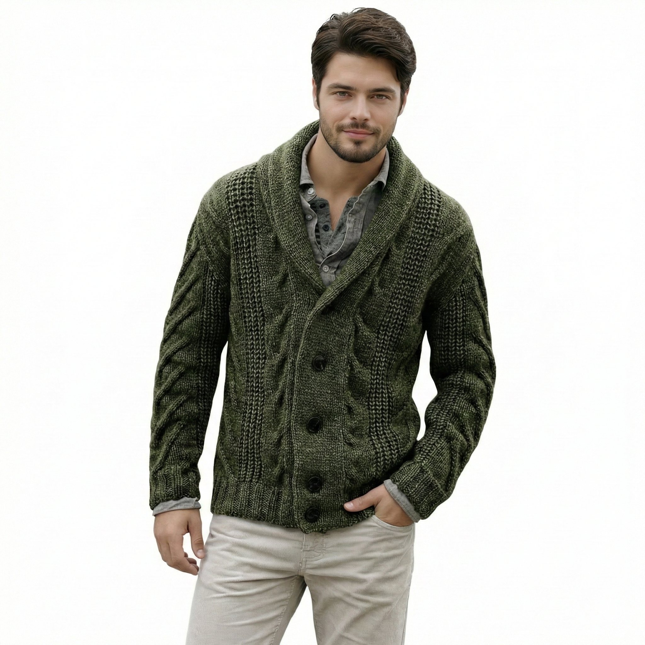 Cable Knit Button Front Cardigan Sweater