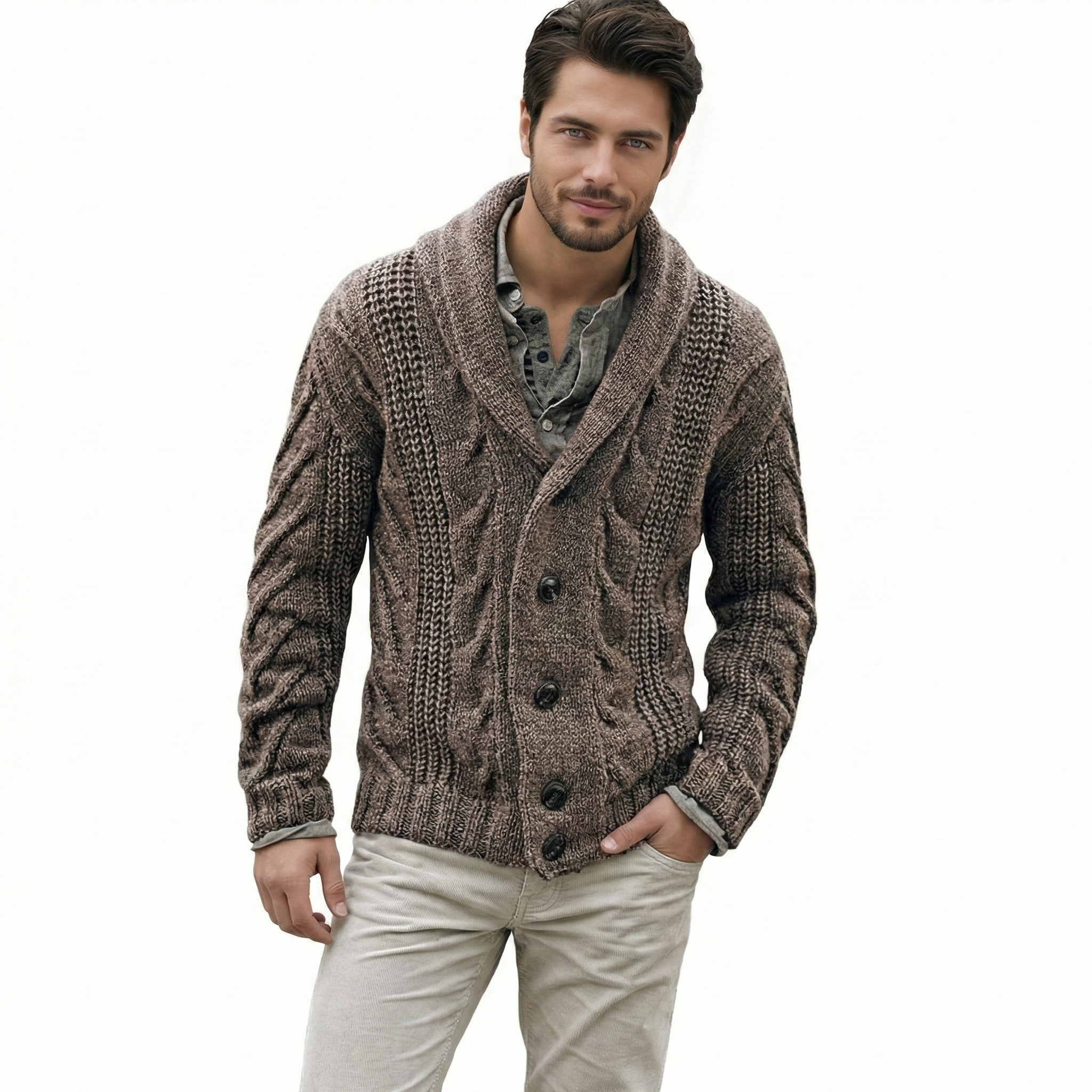 Cable Knit Button Front Cardigan Sweater