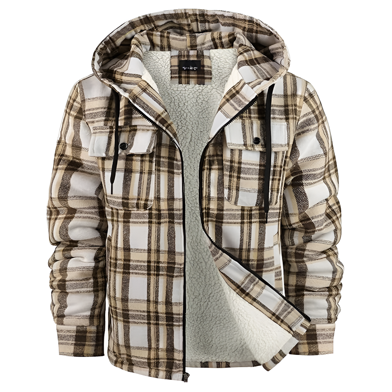 Men Flannel Hooded Jacket Fleece Sherpa Lined Plaid Shirts Jackets Zip Up Sweatshirt Hoodies for Men with 4 Pockets