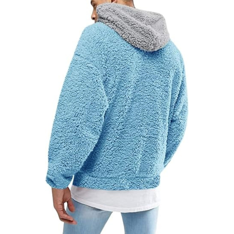 Mens Fuzzy Sherpa Pullover Hoodie Sweatshirts Long Sleeve Sport Front Pocket Military Fall Outwear Winter Hooded