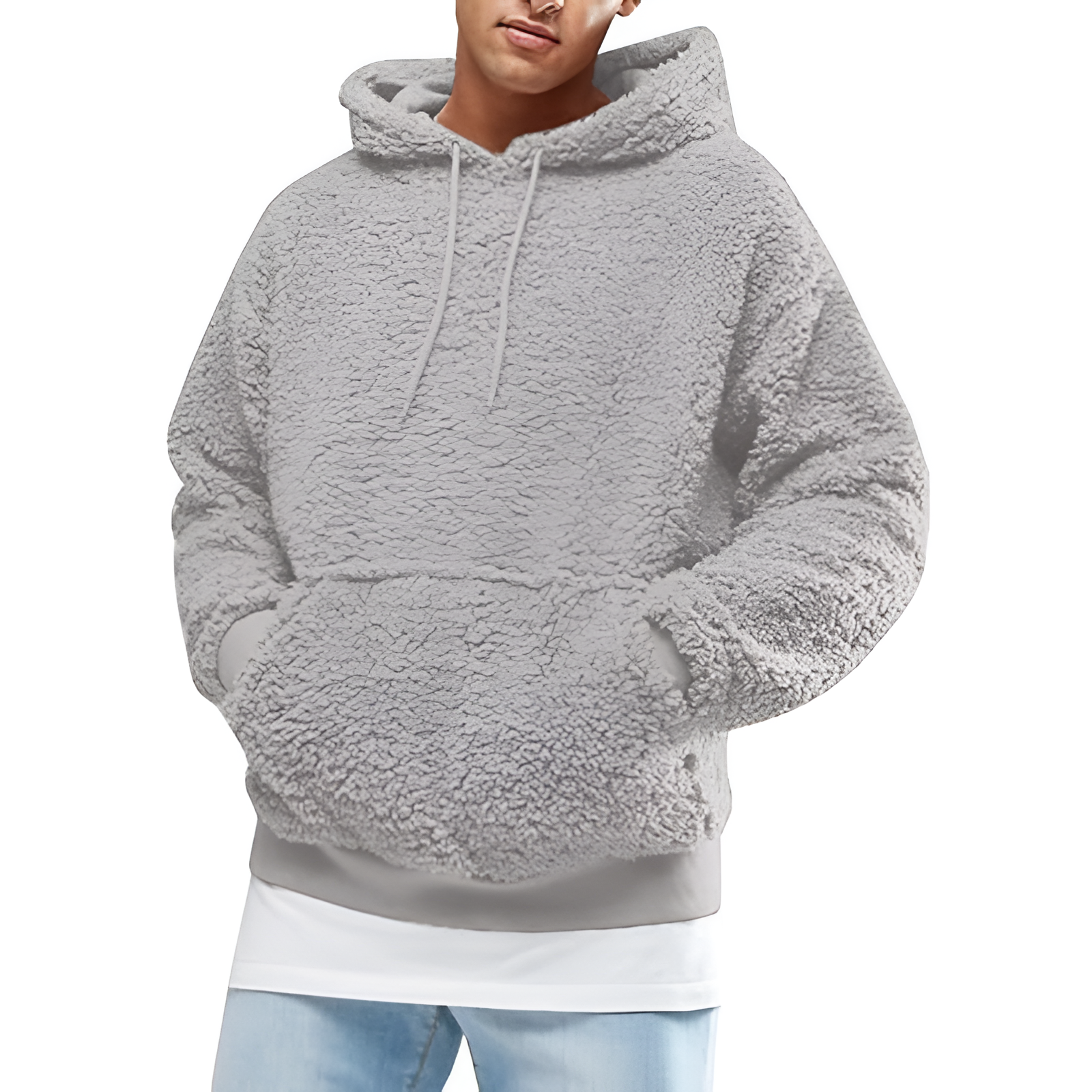 Mens Fuzzy Sherpa Pullover Hoodie Sweatshirts Long Sleeve Sport Front Pocket Military Fall Outwear Winter Hooded