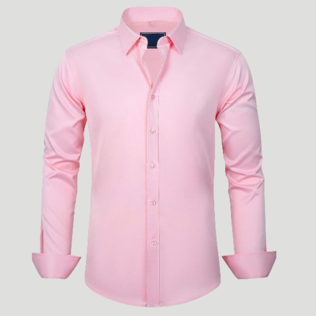Men Dress Shirt Solid Long Sleeve Wrinkle
