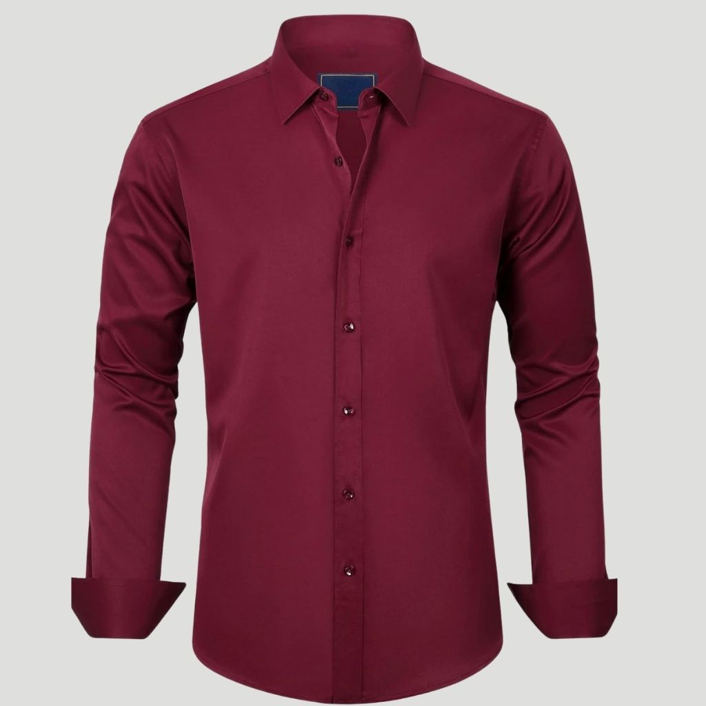Men Dress Shirt Solid Long Sleeve Wrinkle