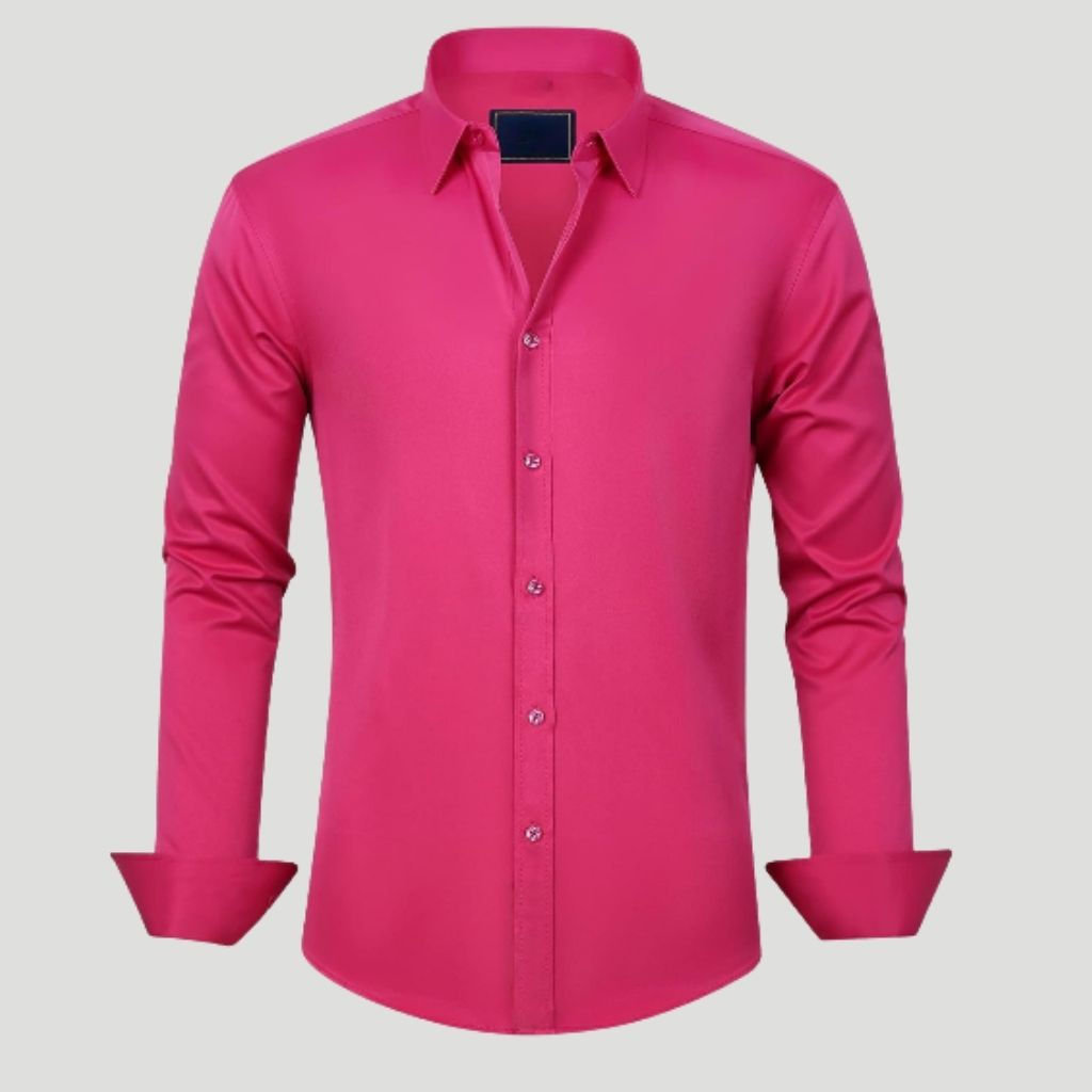 Men Dress Shirt Solid Long Sleeve Wrinkle