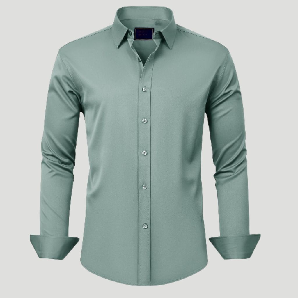 Men Dress Shirt Solid Long Sleeve Wrinkle
