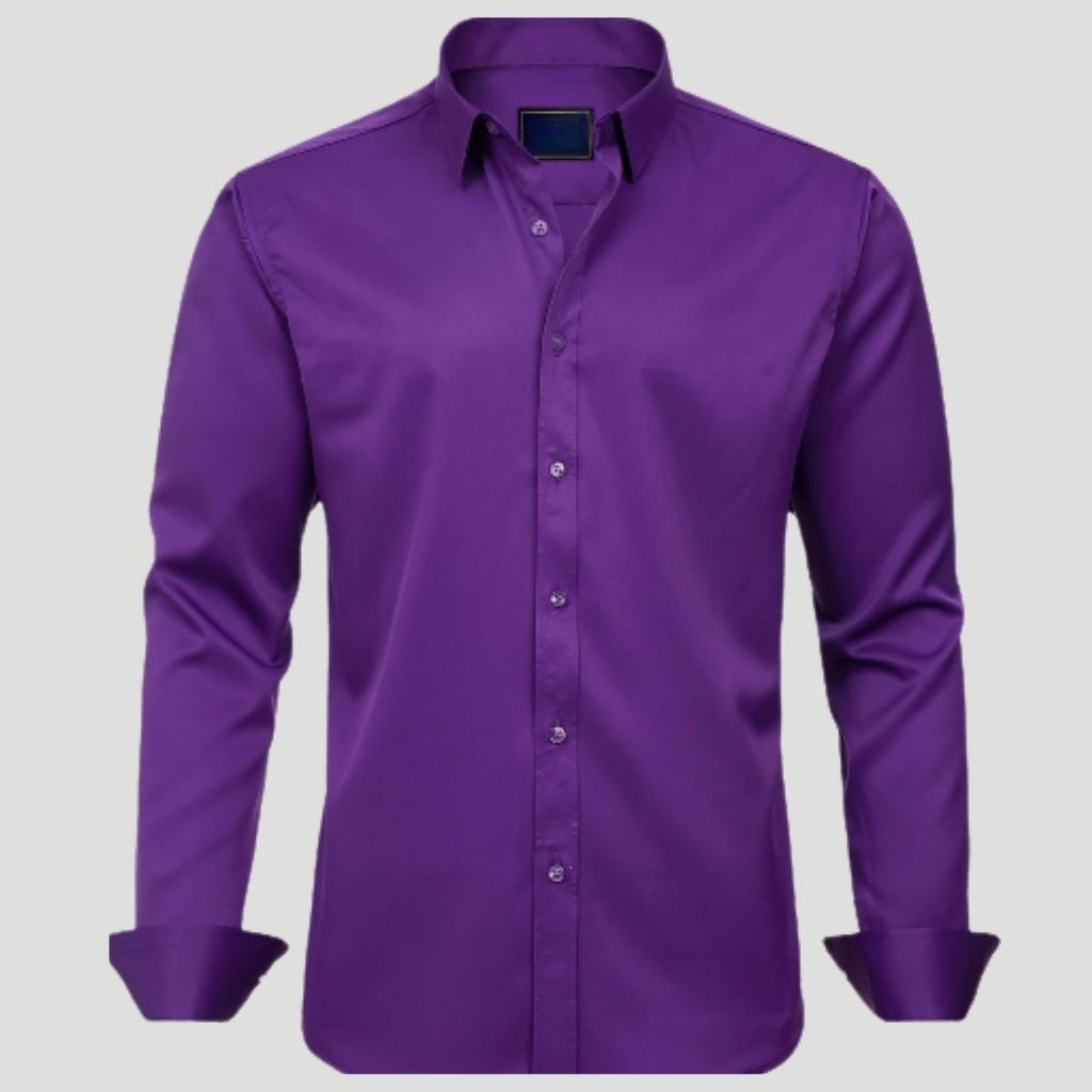 Men Dress Shirt Solid Long Sleeve Wrinkle