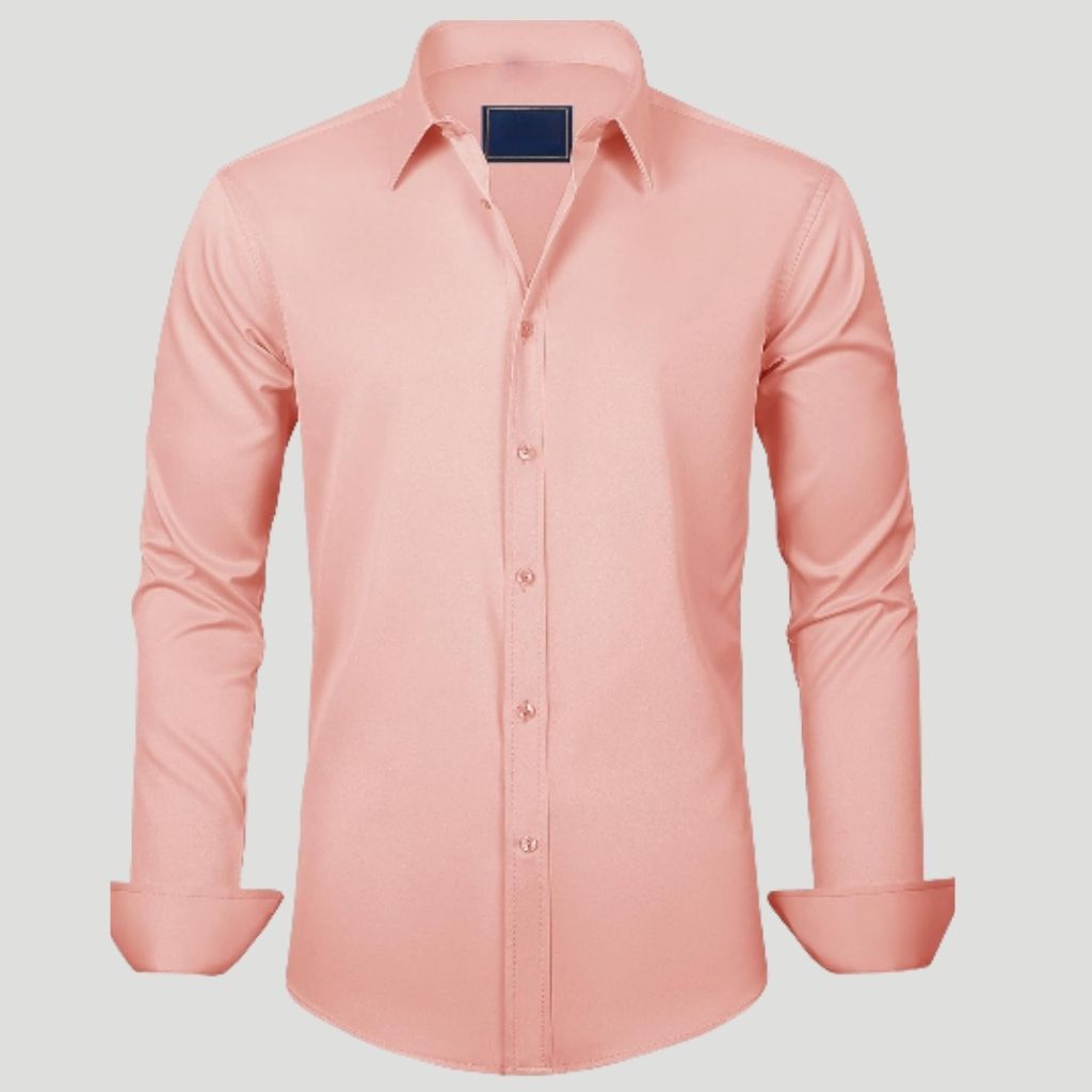 Men Dress Shirt Solid Long Sleeve Wrinkle