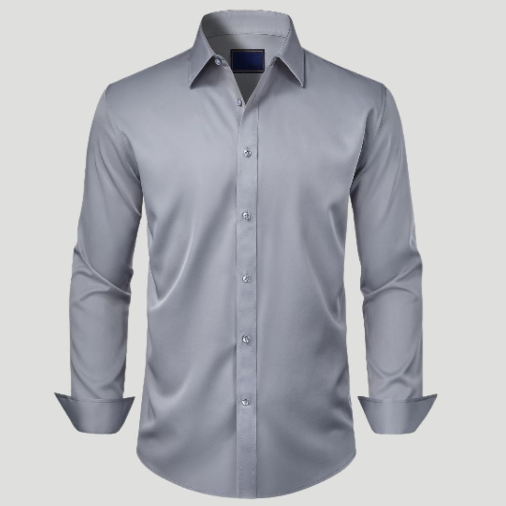 Men Dress Shirt Solid Long Sleeve Wrinkle